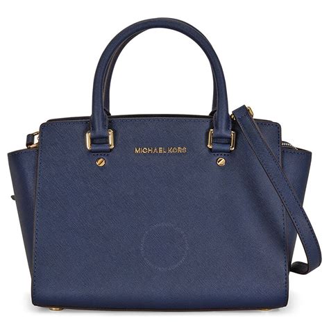 michael michael kors selma leather satchel bag navy|Michael Kors selma medium satchel.